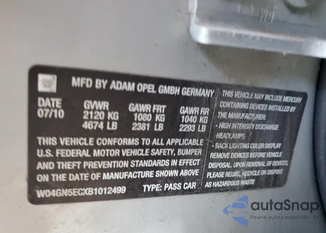 2011 Buick Regal Cxl from USA, damaged, VIN W04GN5ECXB1012499